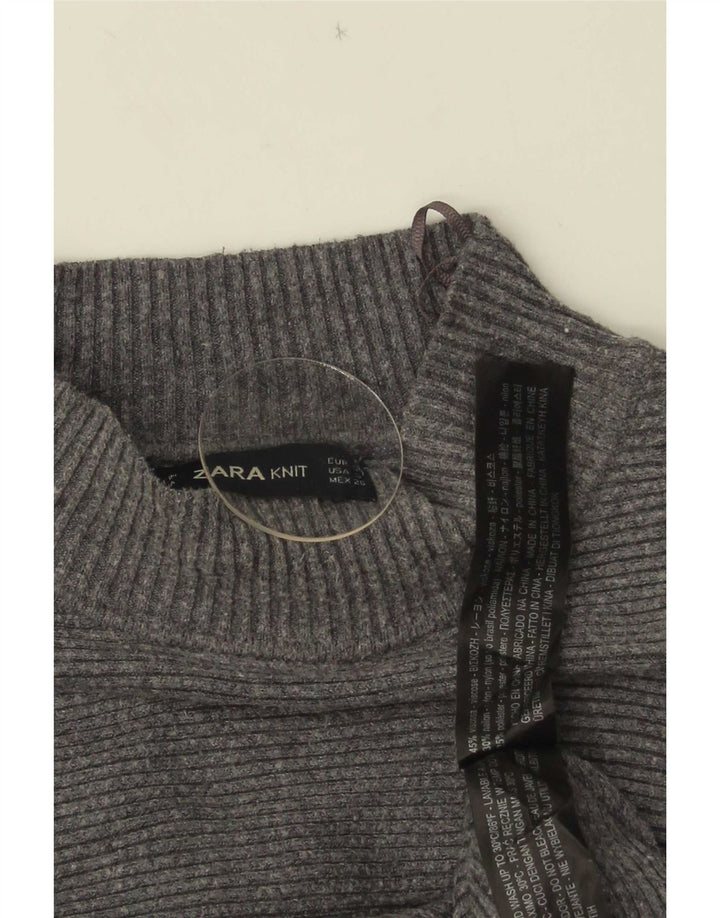Zara Pull court surdimensionné à col roulé pour femme UK 10 Petit Gris
