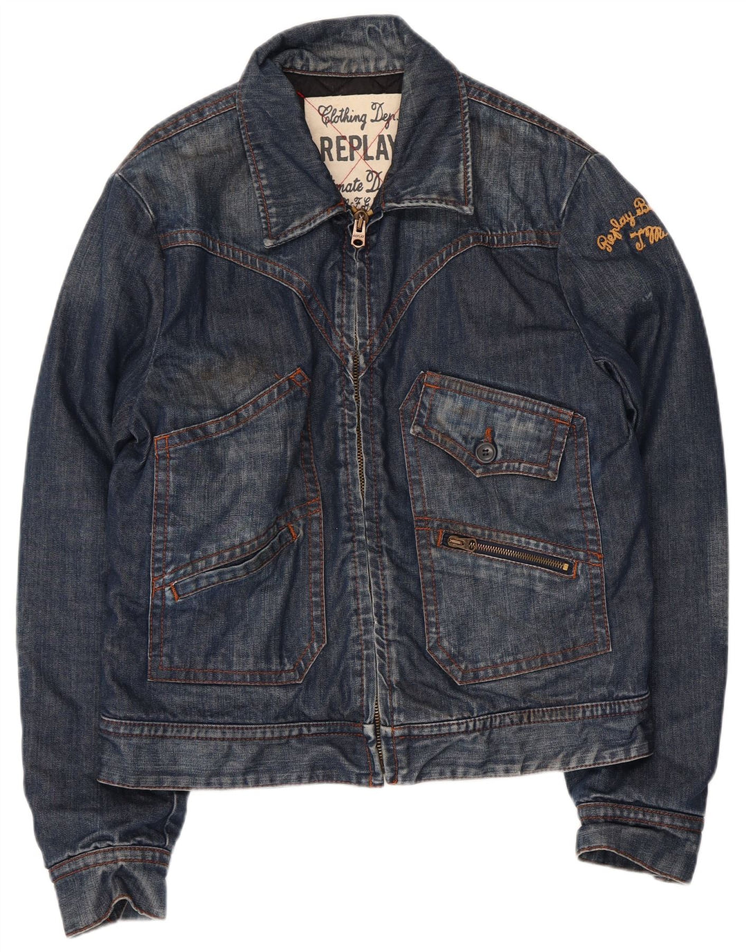 REPLAY Veste en Jean Femme UK 16 Large Bleu Marine Coton