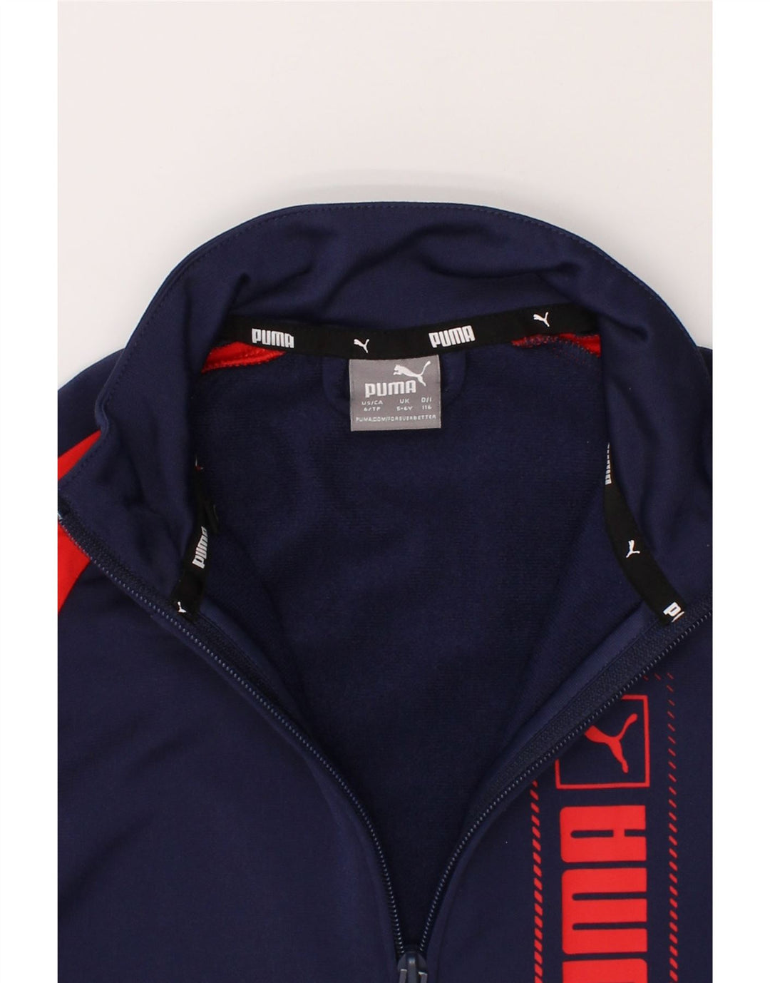 PUMA Boys Graphic Tracksuit Top Jacket 5-6 Years Navy Blue Colourblock Vintage Puma and Second-Hand Puma from Messina Hembry 