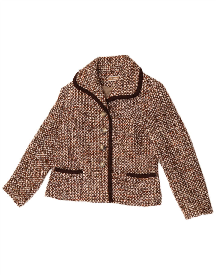 vintage Femme 4 Bouton Blazer Veste EU 44 XL Marron Moucheté Laine
