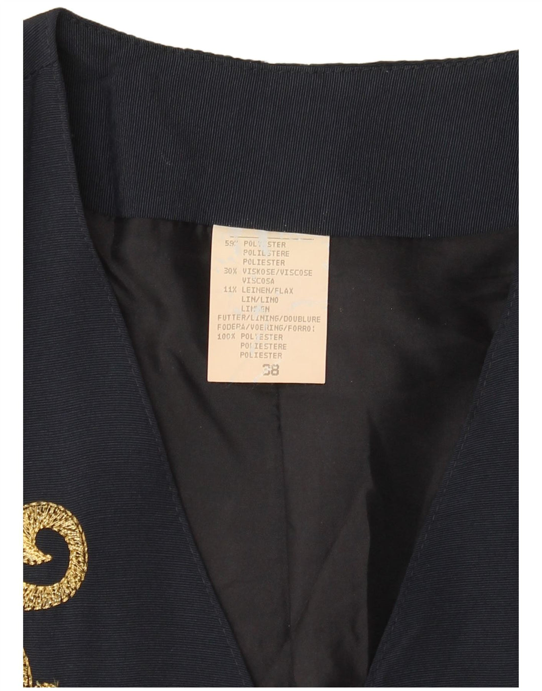 VINTAGE Femme Manches Courtes 3 Bouton Blazer Veste EU 38 Bleu Marine Moyen
