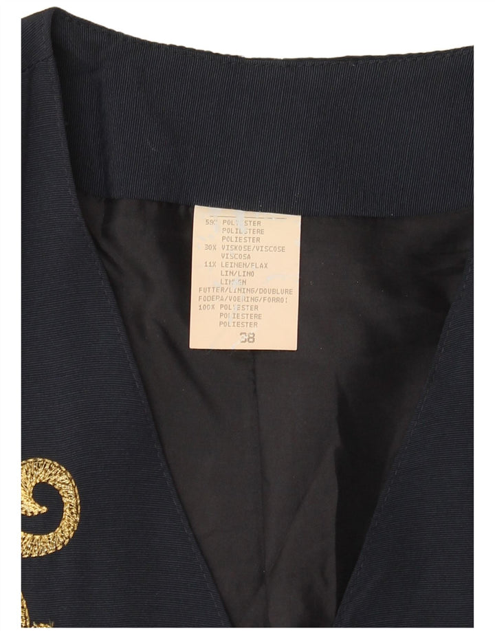 VINTAGE Femme Manches Courtes 3 Bouton Blazer Veste EU 38 Bleu Marine Moyen
