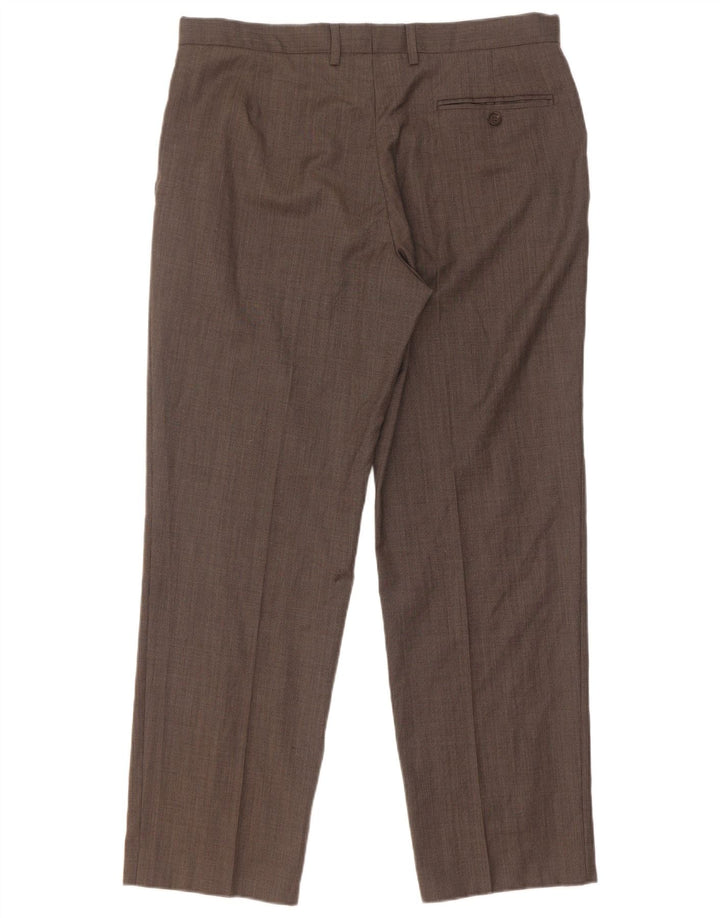 Marks & Spencer Pantalon de Costume Droit Homme W36 L31 Laine Marron
