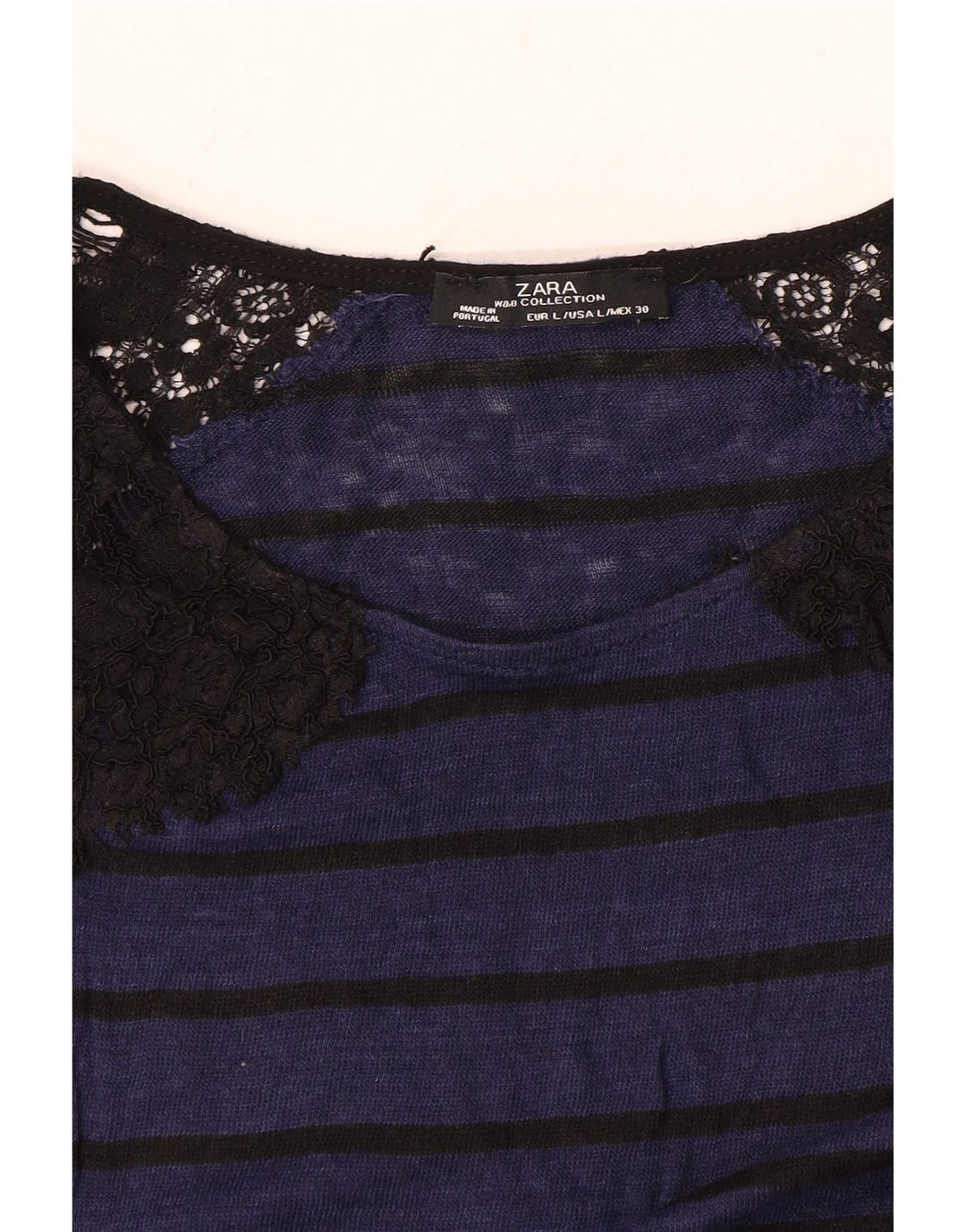 Zara Femme Top Manches Longues UK 14 Large Bleu Marine Rayé