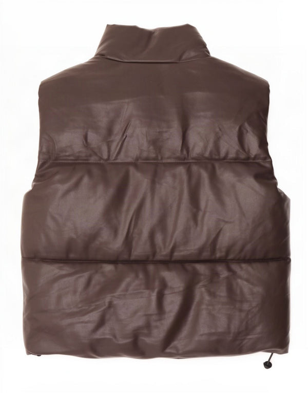 Zara Gilet rembourré surdimensionné en similicuir pour femme UK 10 Petit polyester marron