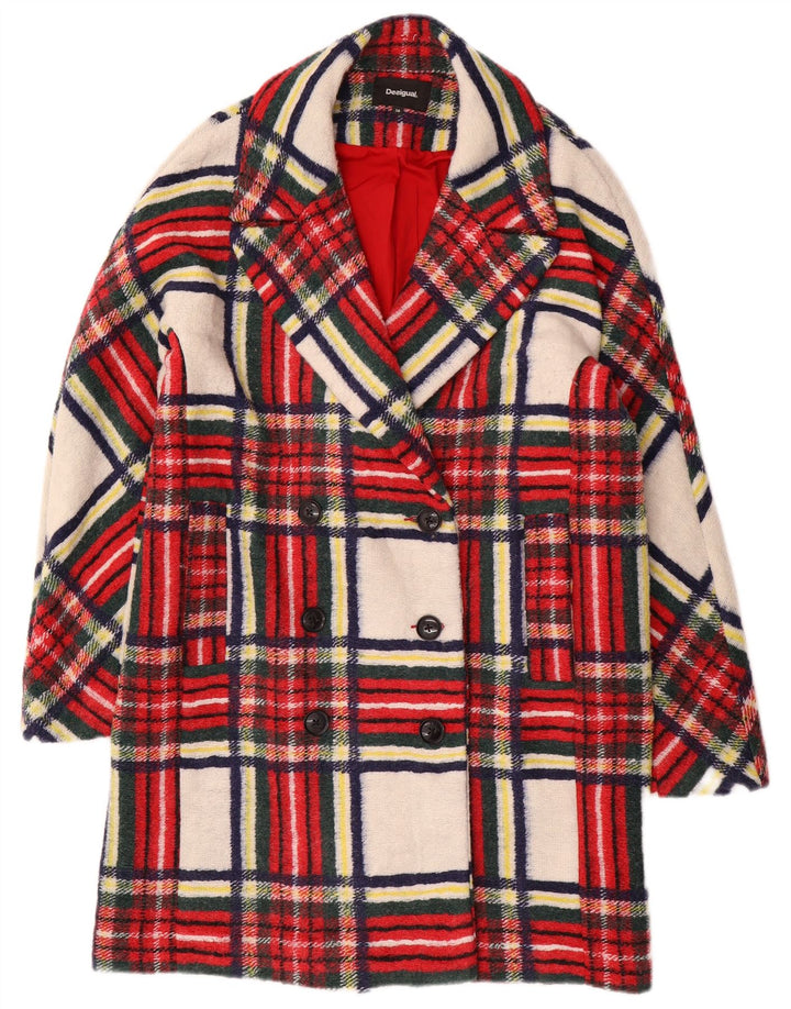 Desigual Manteau croisé femme EU 38 Polyester à carreaux rouge moyen