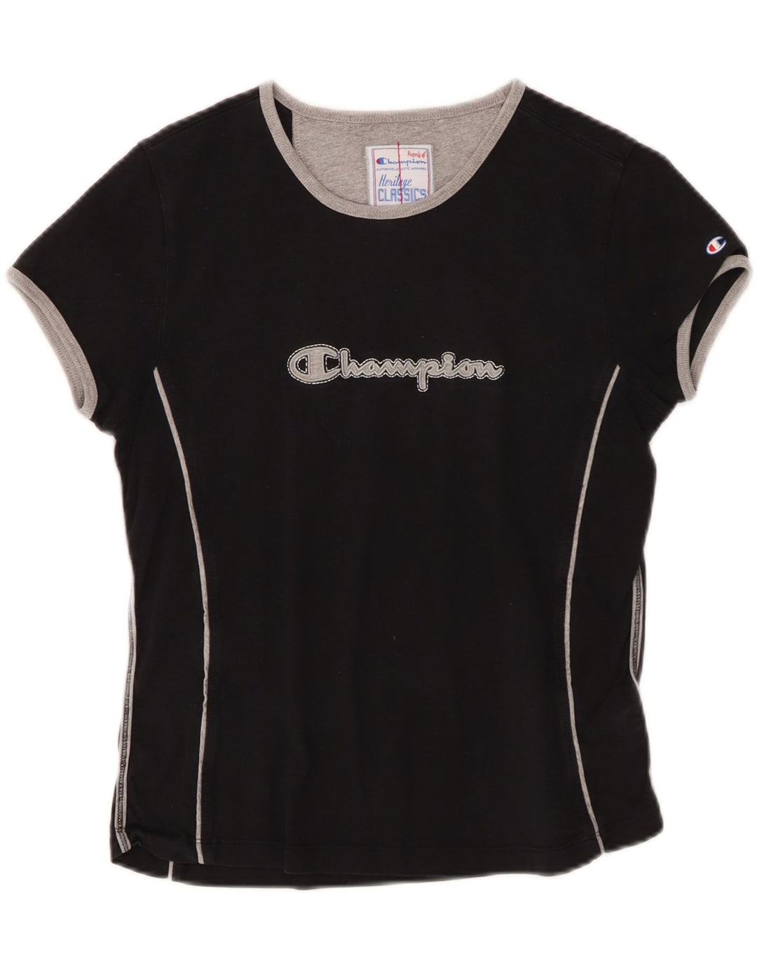 CHAMPION T-shirt graphique Heritage Classics pour femme UK 12 Noir moyen