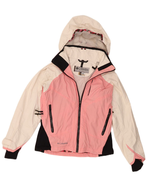 Columbia Veste de ski à capuche pour femme UK 10 Small Blanc Colorblock Nylon