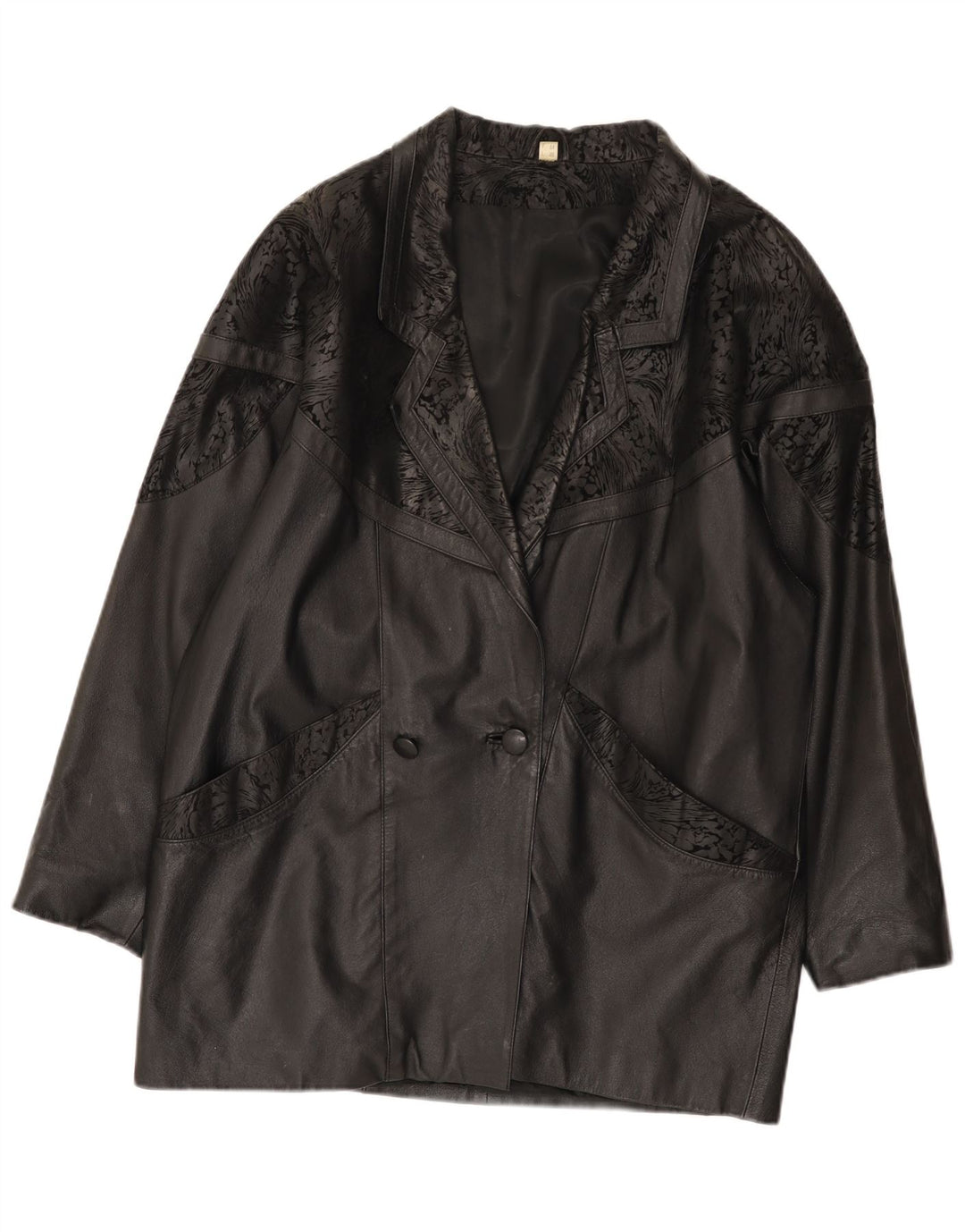 Veste en cuir surdimensionnée femme vintage IT 48 2XL Cuir noir