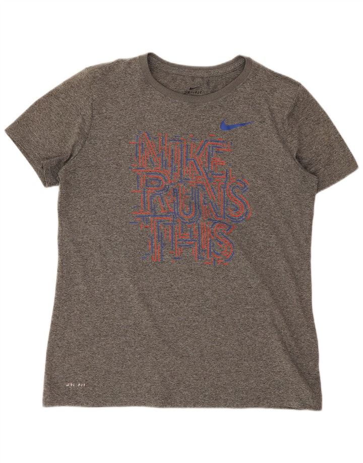 Nike Womens Dri Fit Graphic T-Shirt Top UK 14 Gris Moyen