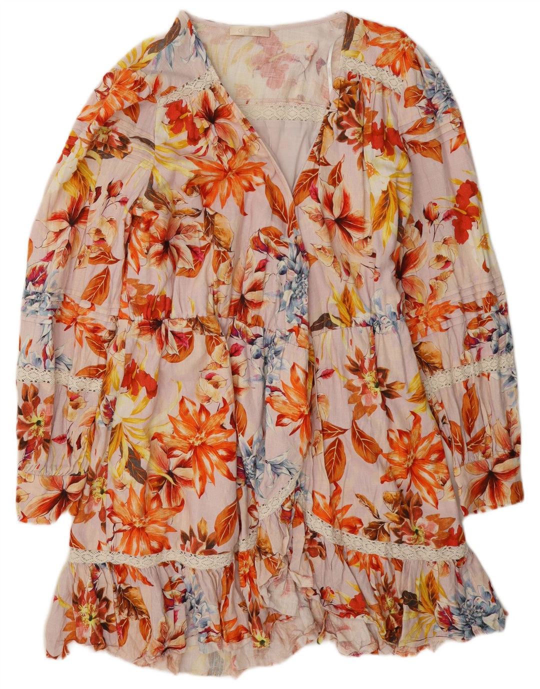 Guess Robe à volants pour femme UK 42 Medium Multicolore Floral Viscose