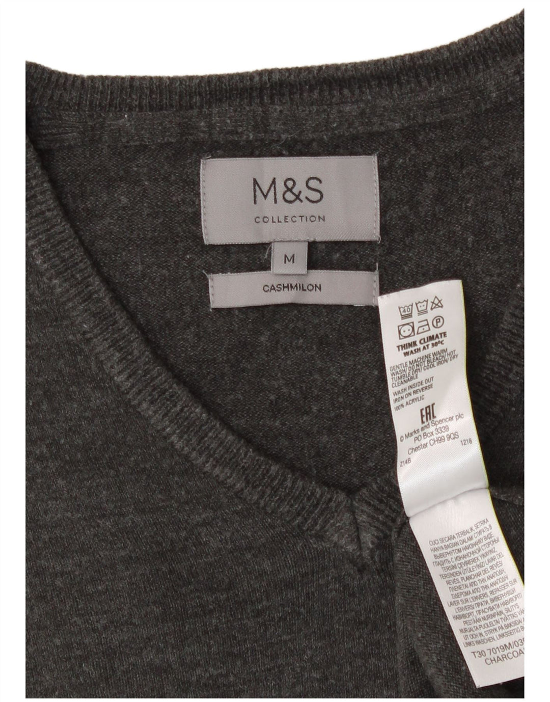 Marks & Spencer Pull Col V Homme Gris Moyen Acrylique