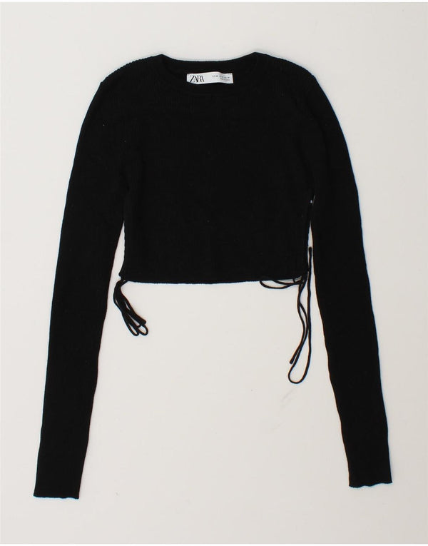 Zara Womens Crop Top Manches Longues UK 6 XS Noir