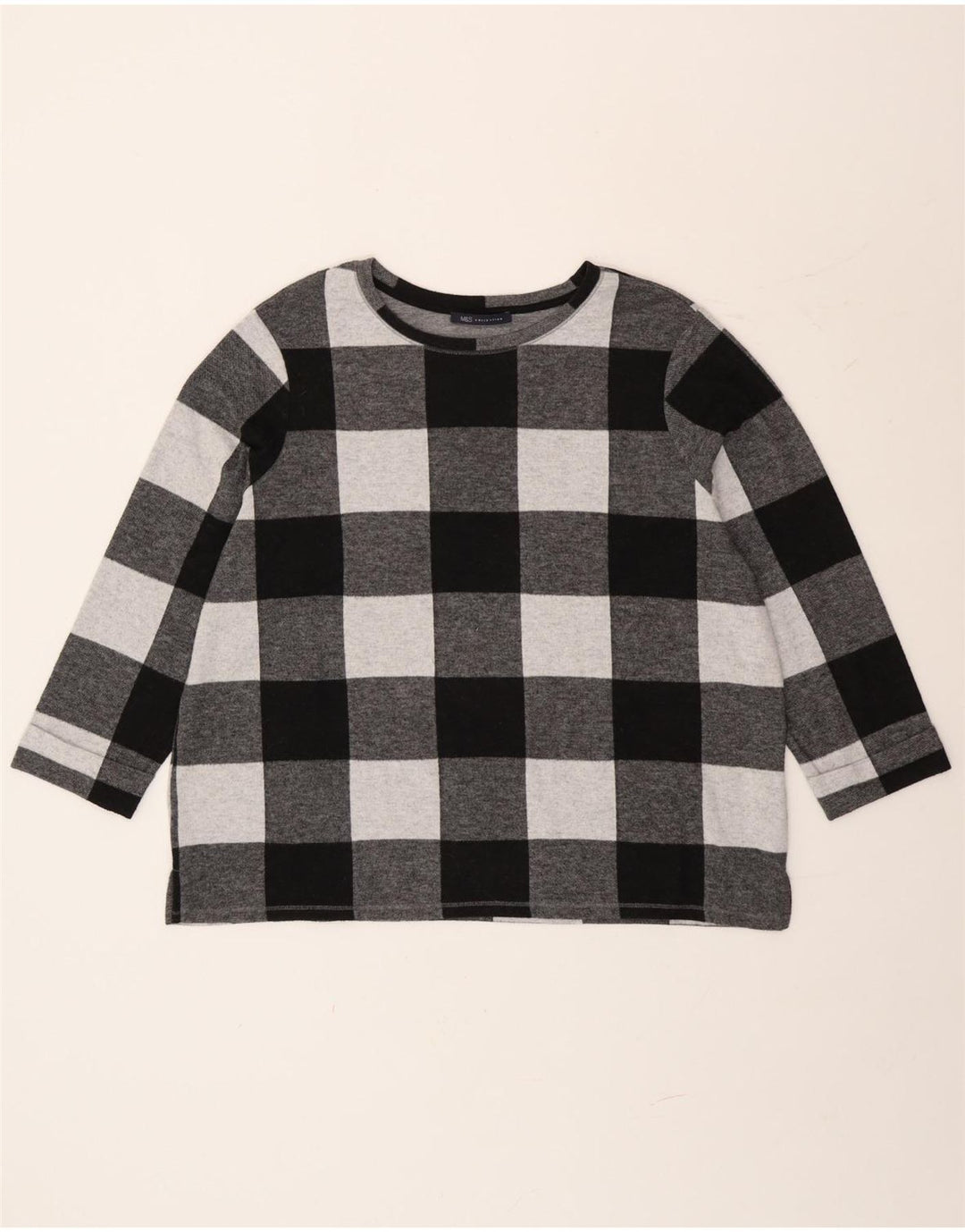 Marks & Spencer Haut à manches longues pour femme UK 20 2XL Gris à carreaux Polyester