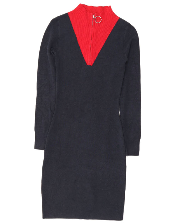 Jack Wills Robe pull à col zippé pour femme UK 6 XS Bleu marine Colourblock