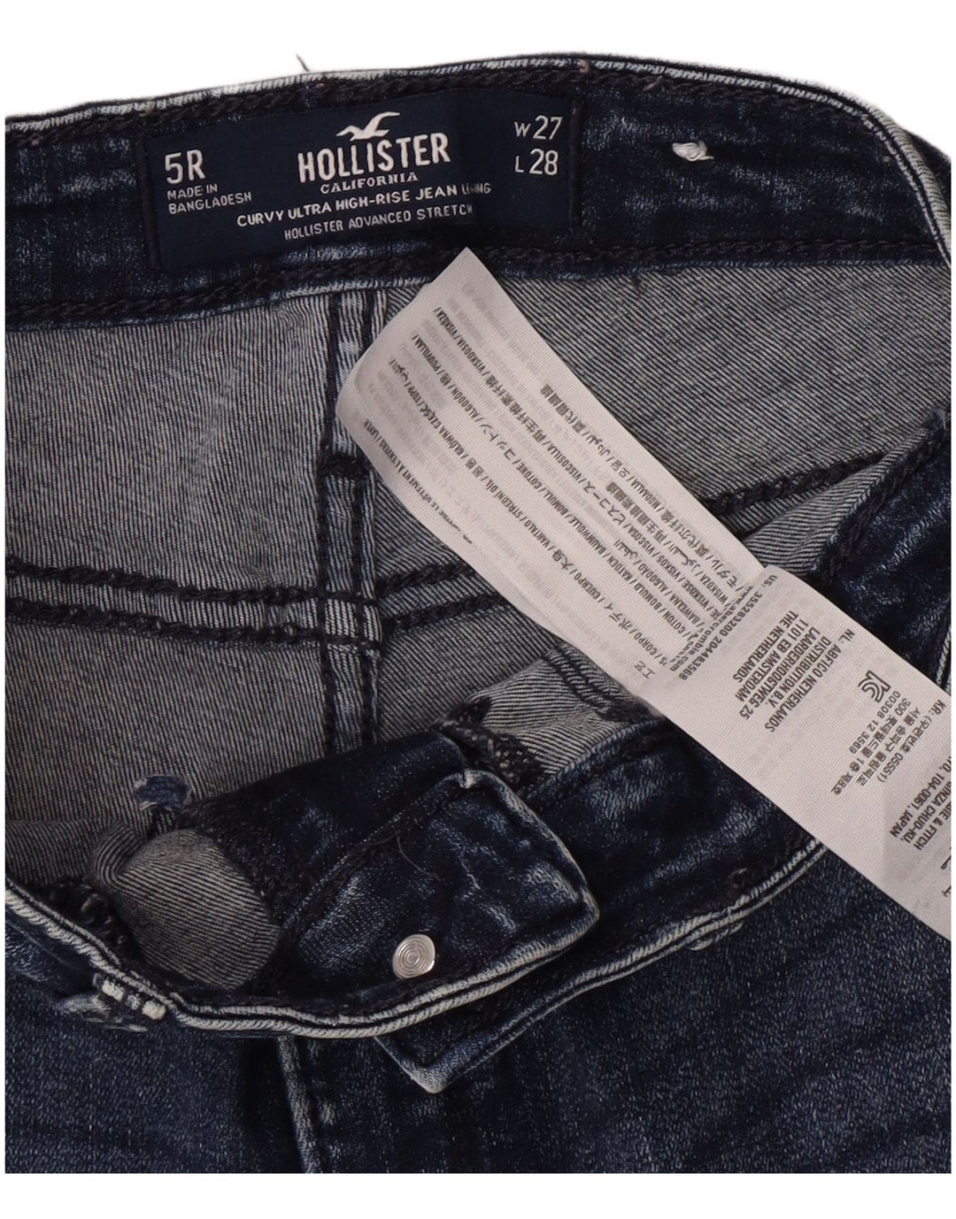 HOLLISTER Jean skinny taille haute courbé pour femme US 5 Small W27 L28 Bleu