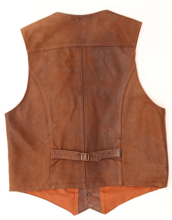 VINTAGE Gilet en Cuir Homme IT 56 2XL Marron