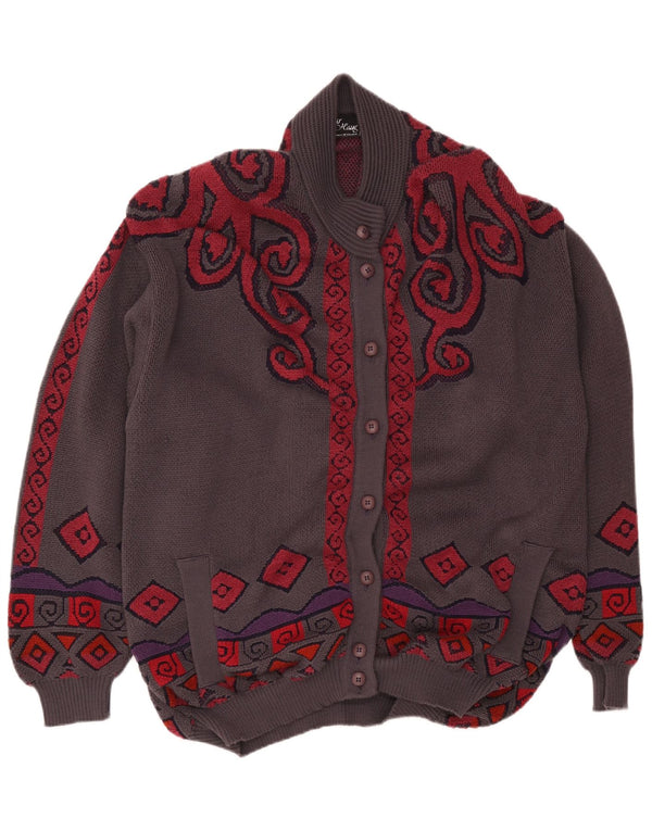 Oskar Haug Cardigan surdimensionné pour femme UK 16 Grand gris géométrique