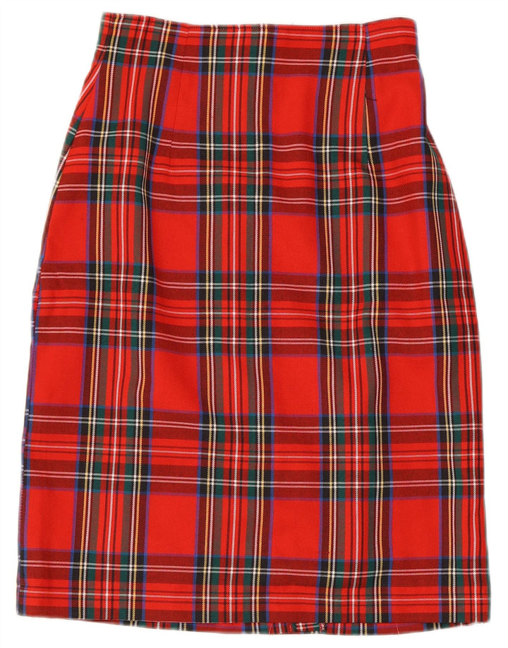 jupe crayon femme vintage UK 9/10 Petit W26 Rouge Check Polyester