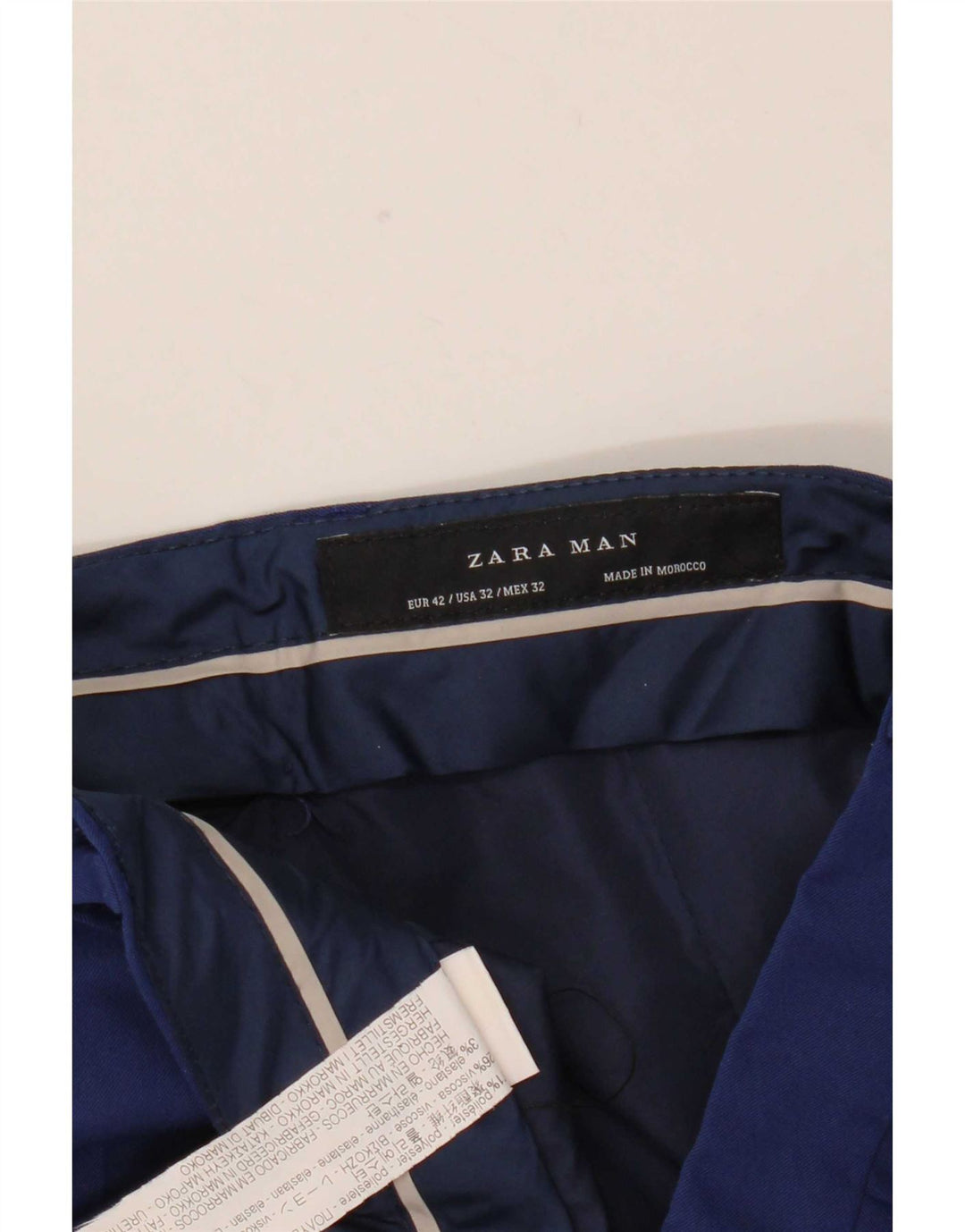 Zara Pantalon Chino Slim Homme EU 42 Large W32 L30 Bleu Polyester