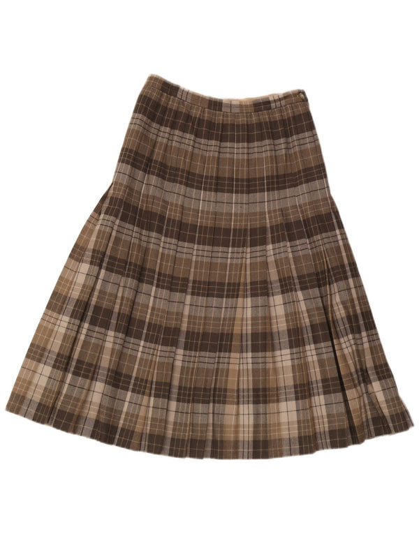 vintage Femmes Taille Haute Couteau Jupe Plissée IT 42 Moyen W26 Kaki Plaid