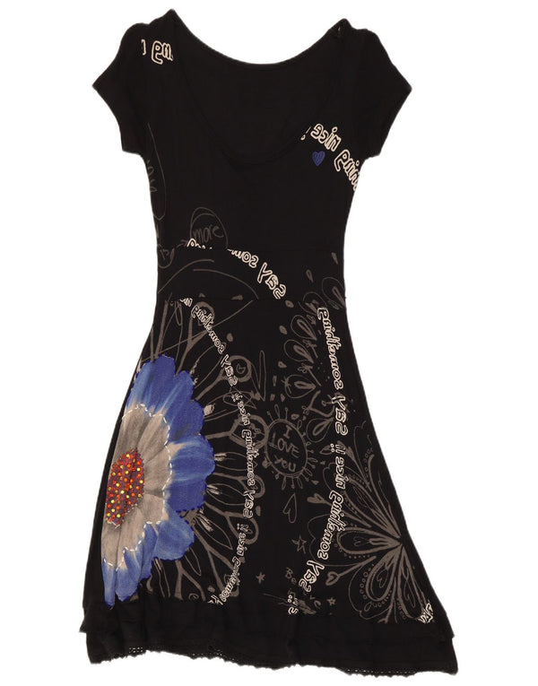 Desigual Robe trapèze graphique pour femme UK 42 Medium Noir Floral