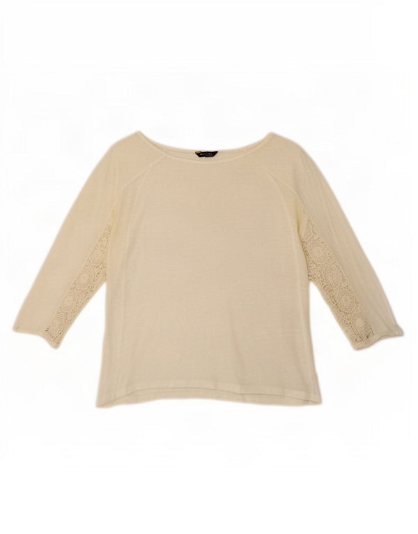 Massimo Dutti Haut court à manches 3/4 pour femme UK 14 Medium Blanc Floral