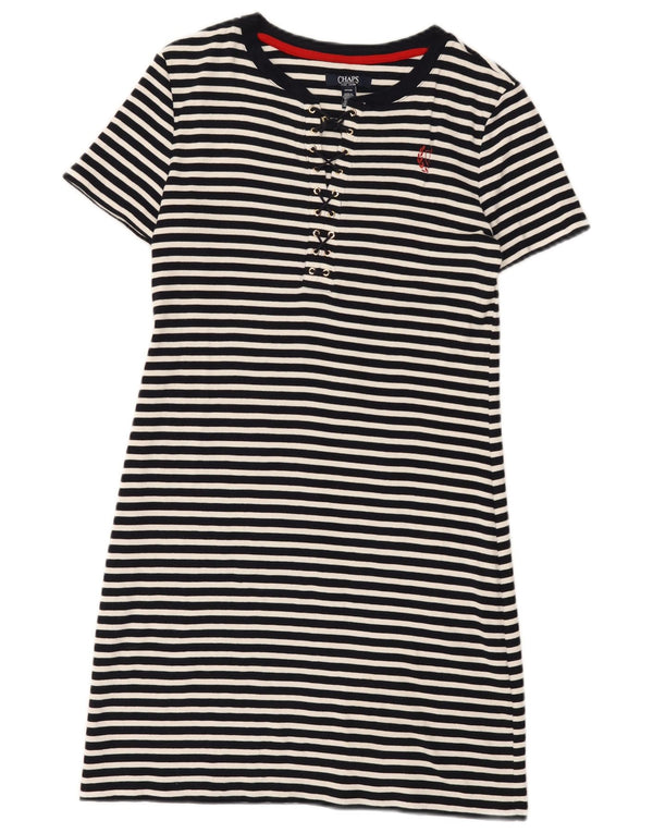 Chaps Womens T-Shirt Dress UK 10 Small Navy Blue Striped Cotton Nautical