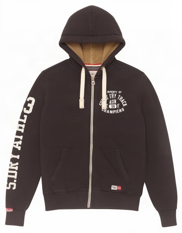 Superdry Pull à Capuche Graphique Zippé Homme Bleu Marine Moyen Coton