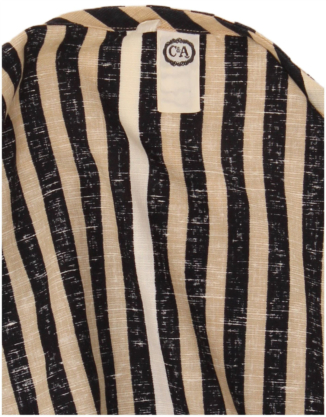 C & A Womens Crop Blouse Top EU 42 Large Noir Rayé Coton