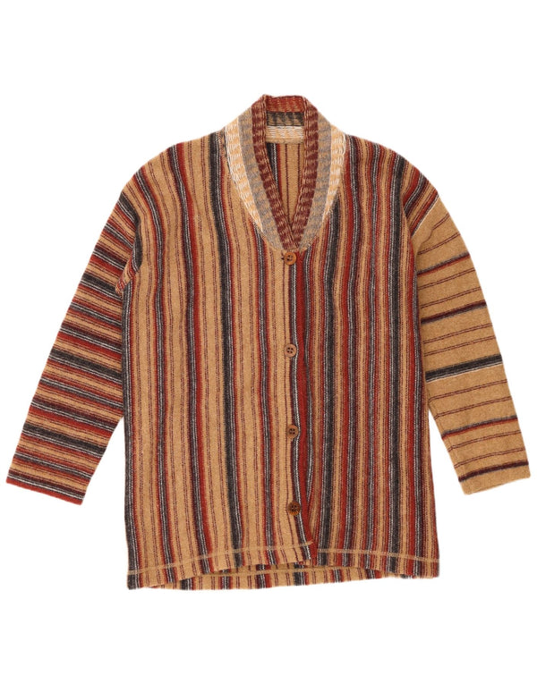 vintage Womens Loose Fit Cardigan Sweater UK 16 Grand Marron Rayé