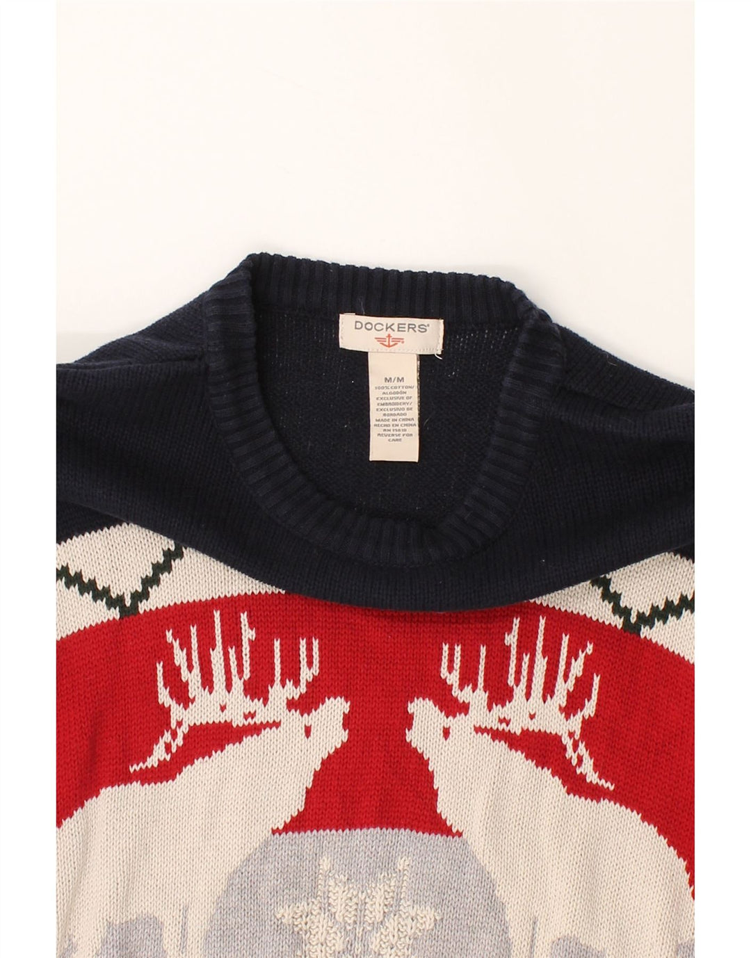 DOCKERS Mens Crew Neck Jumper Sweater Medium Navy Blue Fair Isle Cotton Vintage Dockers and Second-Hand Dockers from Messina Hembry 