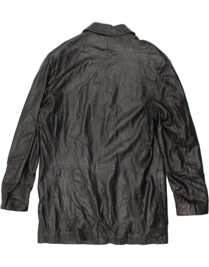 VINTAGE Manteau en Cuir Homme IT 56 3XL Cuir Noir