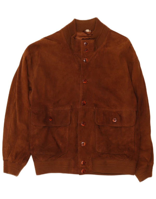 vintage Mens Suede Bomber Jacket IT 50 Grand Cuir Marron