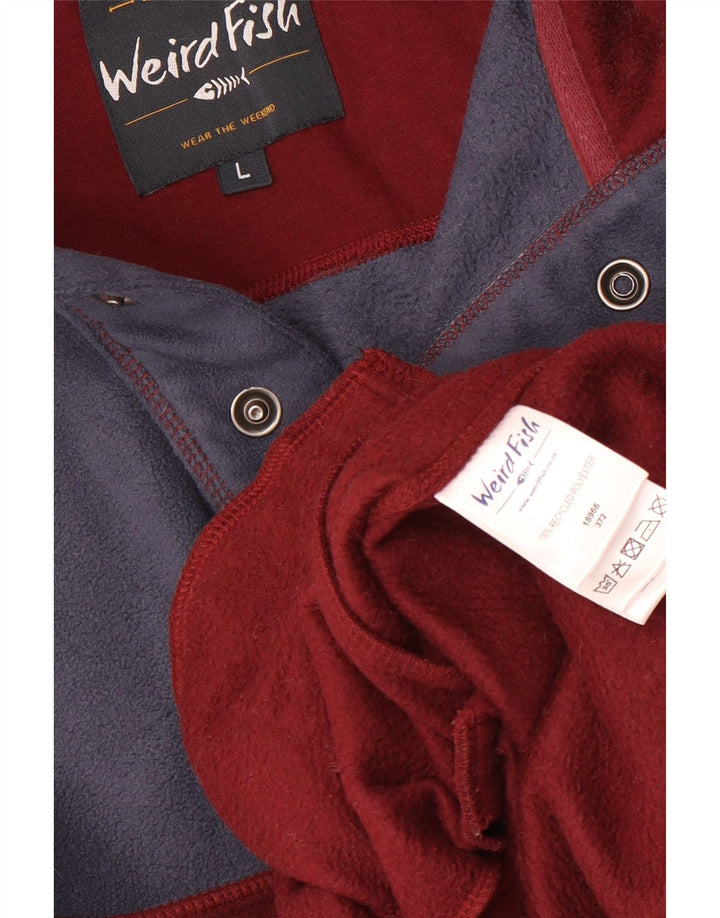 WEIRD FISH Pull en polaire à col boutonné pour homme, grand color block marron