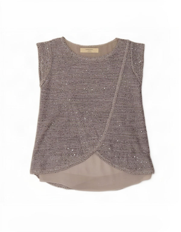 Zara Chemisier Femme Top UK 10 Petit Gris Moucheté