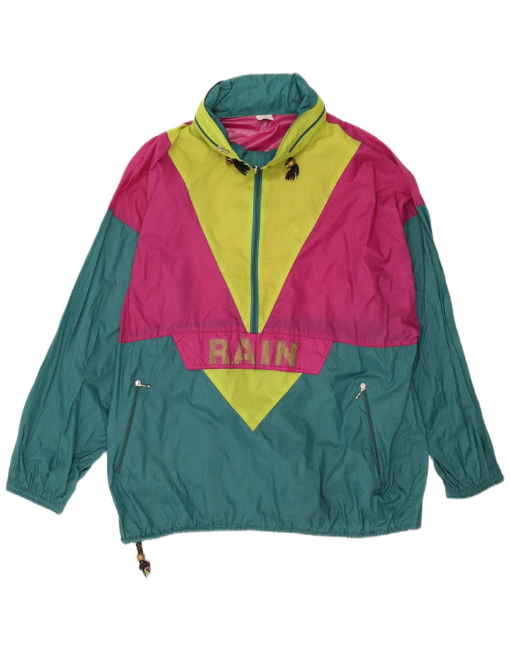 vintage Mens Graphic Pullover Rain Jacket UK 42 XL Green Colourblock