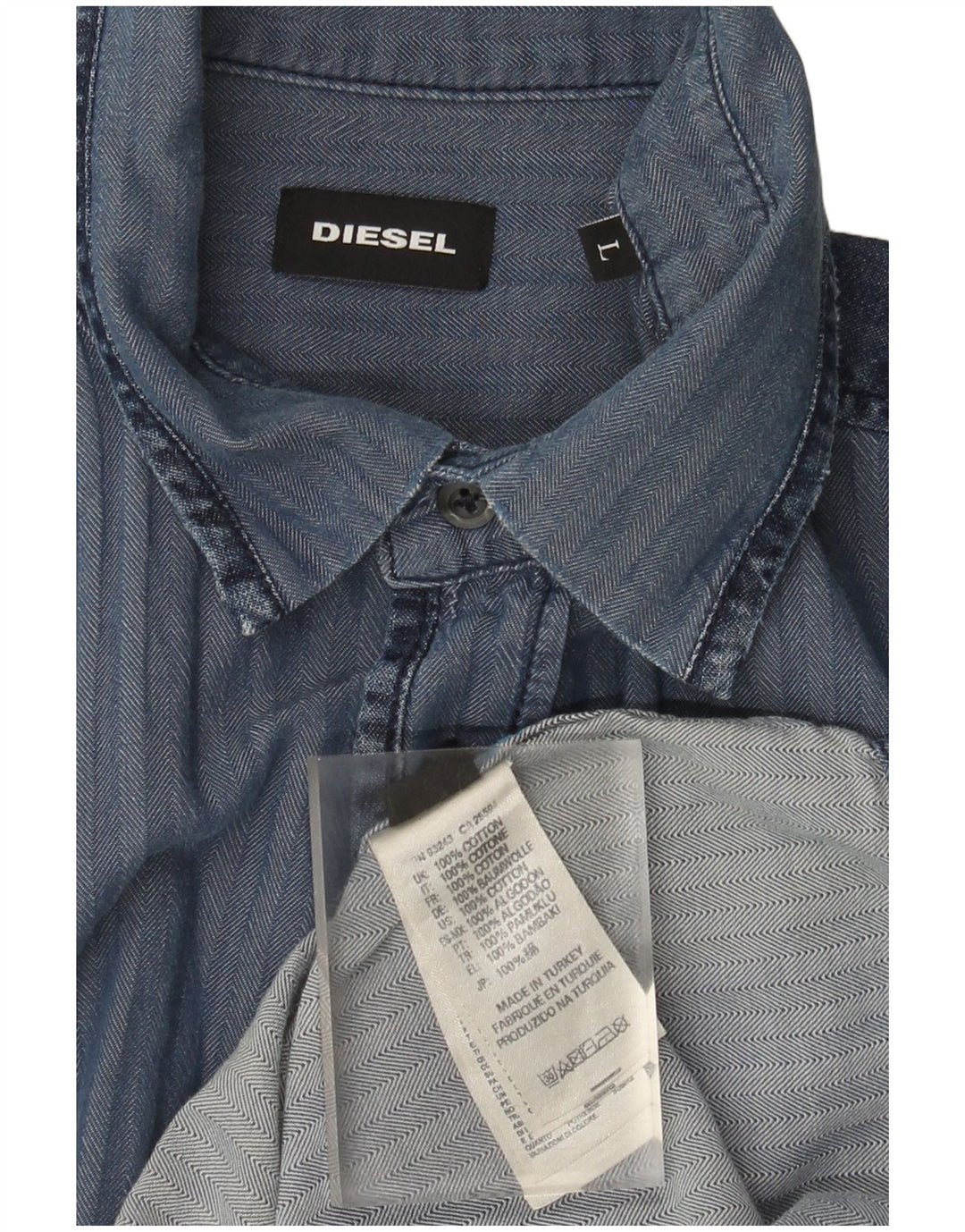 Diesel Chemise Homme Large Bleu Marine Chevrons Coton