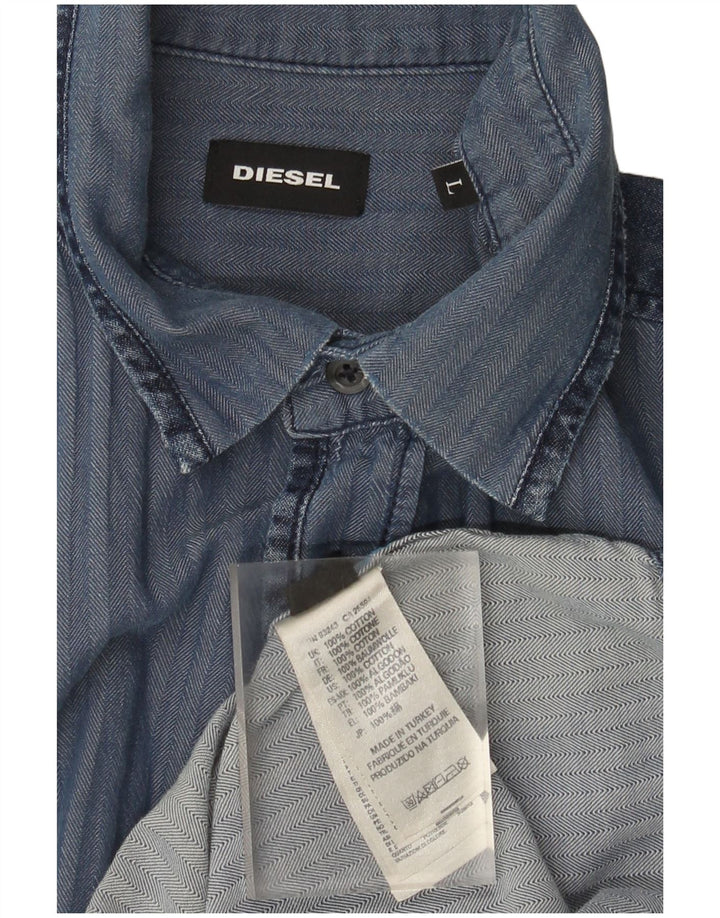 Diesel Chemise Homme Large Bleu Marine Chevrons Coton
