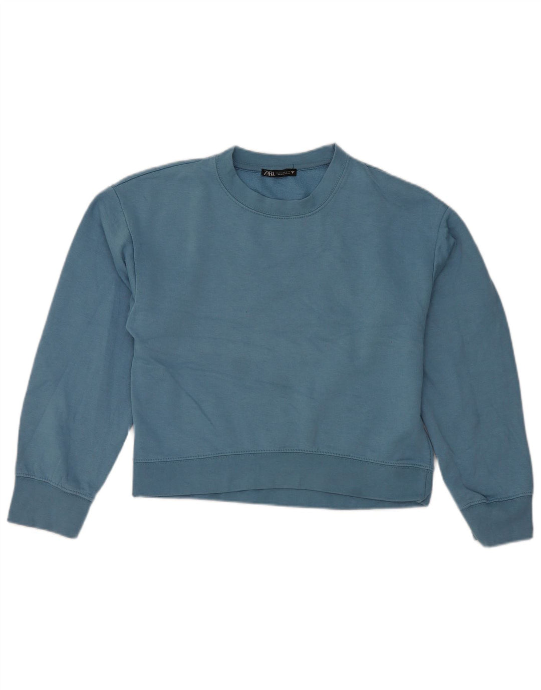 Zara Womens Crop Sweatshirt Jumper UK 10 Petit Bleu Polyester