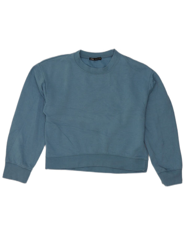 Zara Womens Crop Sweatshirt Jumper UK 10 Petit Bleu Polyester