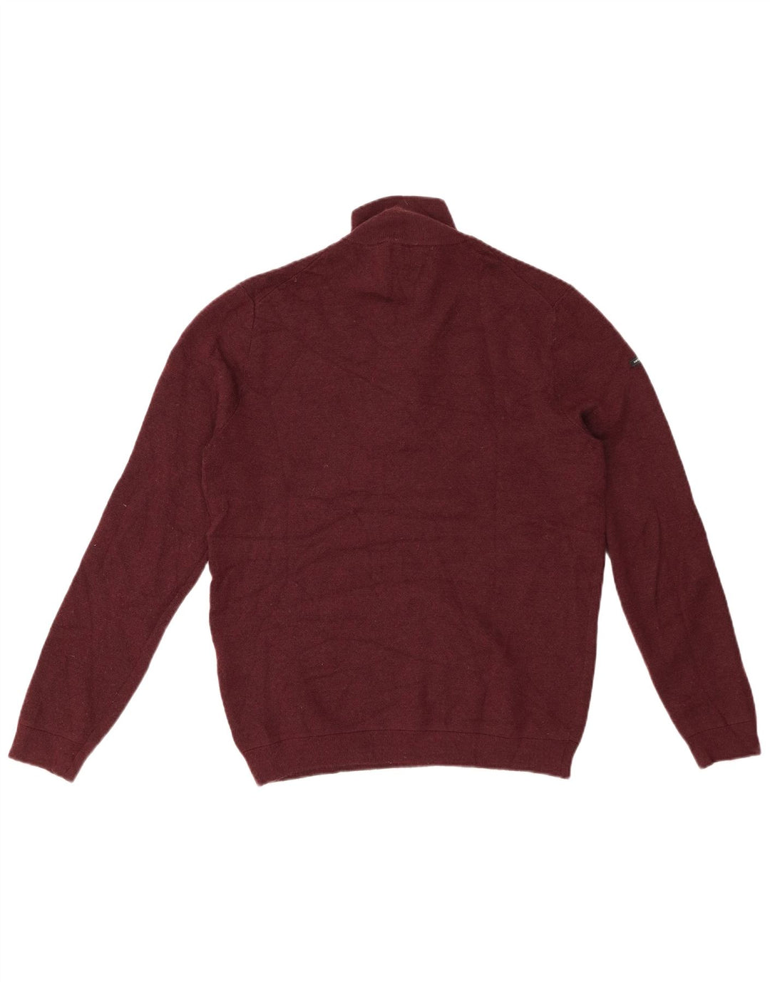 SUPERDRY Pull col zippé pour femme UK 16 Large Laine mérinos bordeaux