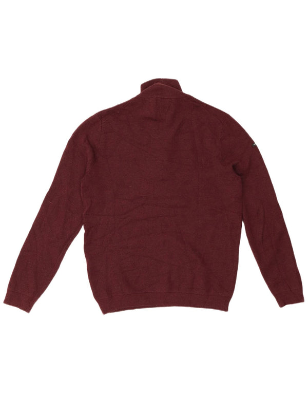 SUPERDRY Pull col zippé pour femme UK 16 Large Laine mérinos bordeaux