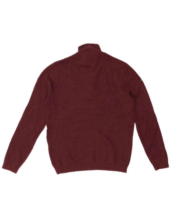 SUPERDRY Pull col zippé pour femme UK 16 Large Laine mérinos bordeaux