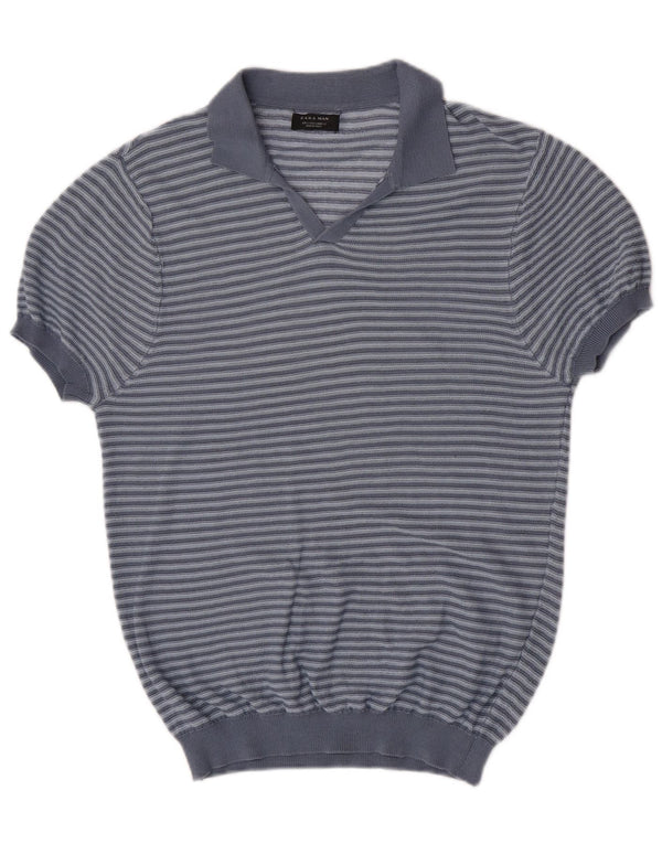 Zara Pull à manches courtes et col polo pour homme - Large rayures bleues