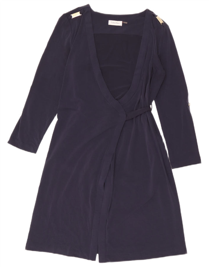 Calvin Klein Robe portefeuille à manches longues pour femme UK 14 Bleu marine moyen Polyester