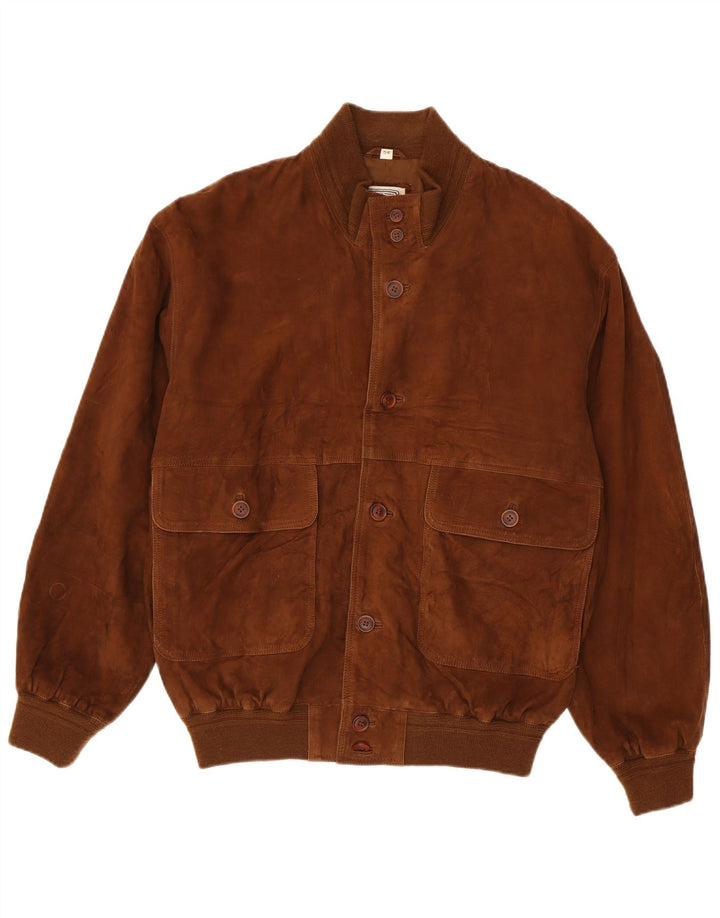 vintage Mens Suede Bomber Jacket IT 54 XL Coton Marron