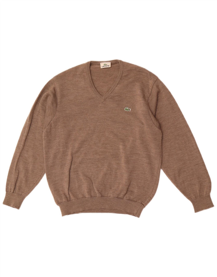 Lacoste Pull col V pour homme Taille 3 Petite laine vierge marron