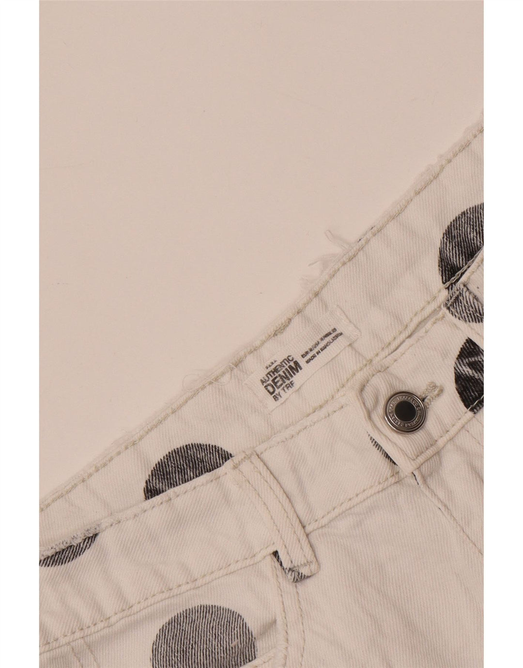 Zara Femme Trafaluc Mini Jupe En Jean Moyen W28 Blanc À Pois