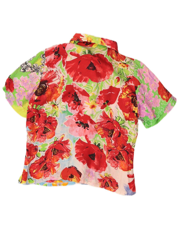 vintage Femme Chemise À Manches Courtes Blouse UK 10 Petit Floral Multicolore